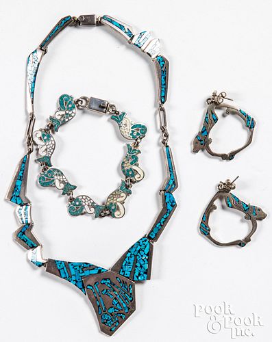 Silver and turquoise Mexican necklace & earrings