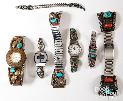 Group of silver Native American Indian watch bands