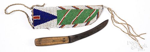 Sioux Indian beaded sheath with knife