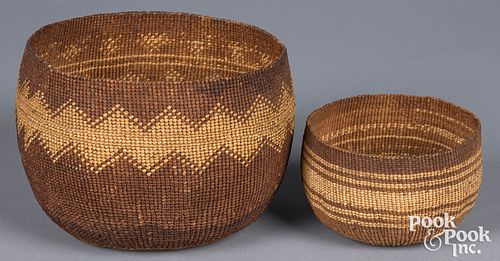Two Northern California Indian twined baskets