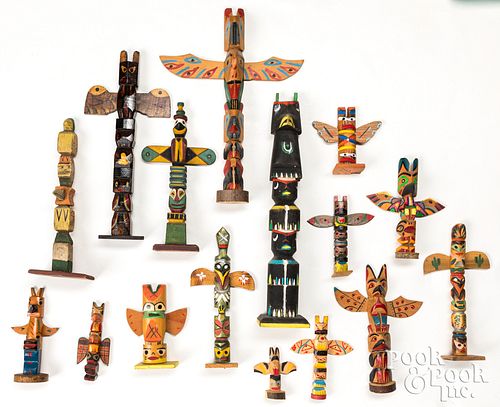 Sixteen Northwest coast Indian totem poles