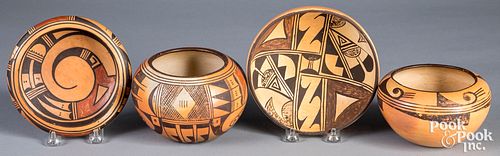 Group of Hopi Indian polychrome pottery bowls