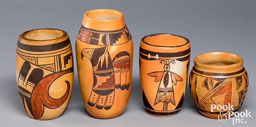 Group of Hopi Indian polychrome pottery jars