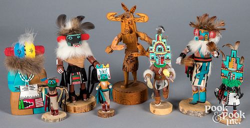 Eight contemporary carved and painted Hopi kachina