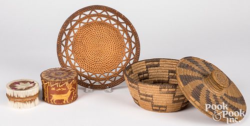 Group of various Native American Indian baskets