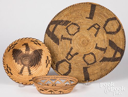 Three vintage Papago Indian coiled baskets