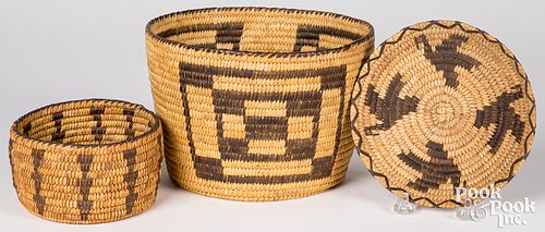 Three Papago Indian coiled baskets