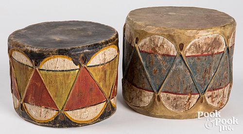 Two Cochiti Pueblo Indian child's hide drums