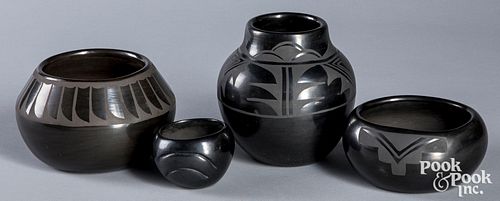 Group of Santa Clara Indian blackware pottery