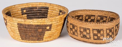 Two Pima and Papago Indian coiled baskets