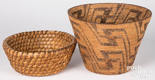 Large Pima Indian coiled basket, etc.