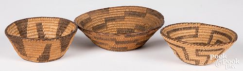Three small sized Apache Indian coiled baskets