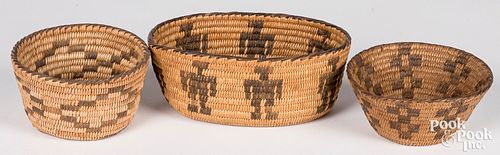 Three Apache & Pima Indian coiled baskets