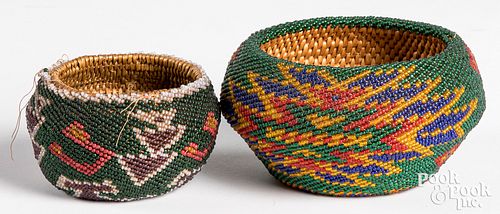 Two Paiute Native American Indian beaded baskets
