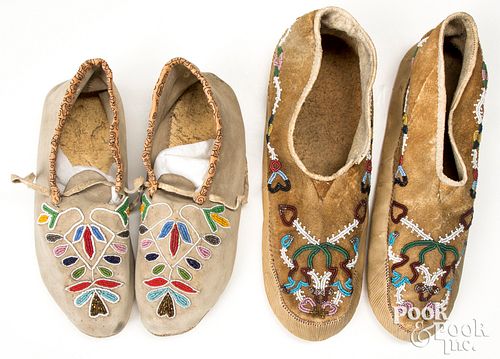 Two pairs of beaded Indian moccasins