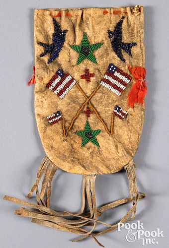 American Plains Indian bead decorated hide pouch