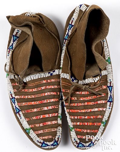 Pair of Northern Plains Indian beaded moccasins