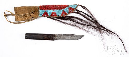 Native American beaded sheath with knife
