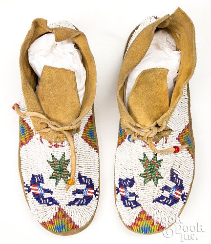 Pair of Native American Indian beaded moccasins