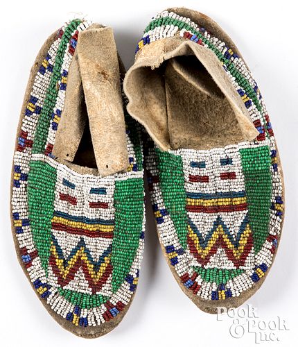 Pair Native American Indian beaded childs moccasin