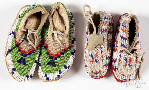 Two pairs Native American beaded childs moccasins