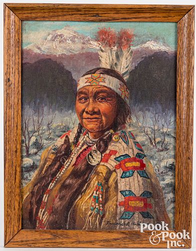 Frederick L. Hubbard oil on canvas Indian portrait