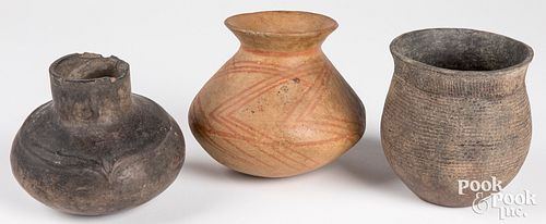 Three pieces of Mound Builder Indian pottery