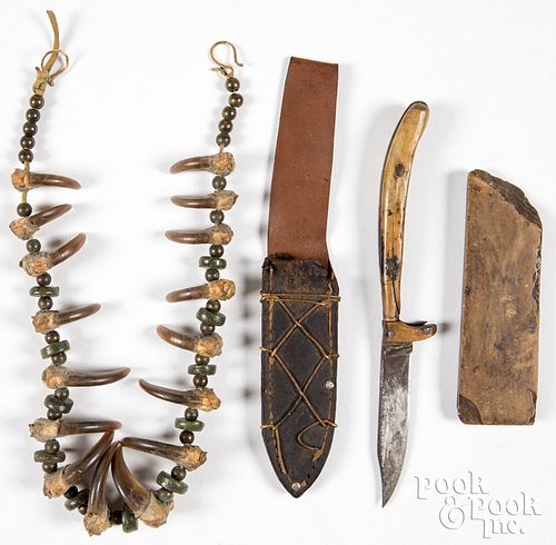 Native American Bone handled knife & necklace