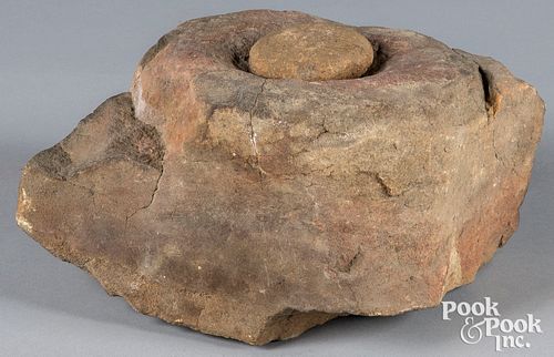 Massive prehistoric stone mortar & muller