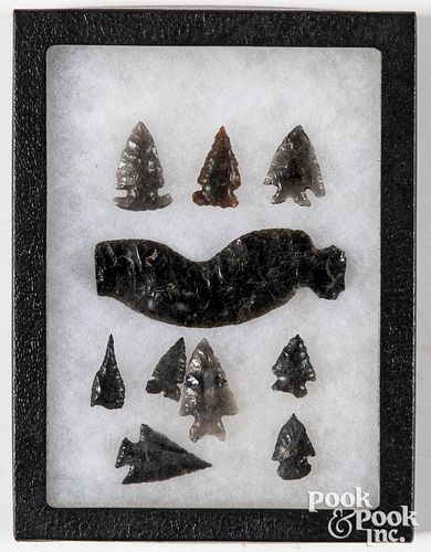 Group of ancient obsidian point & eccentric blade