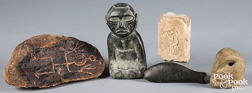 Three stone carvings, etc.