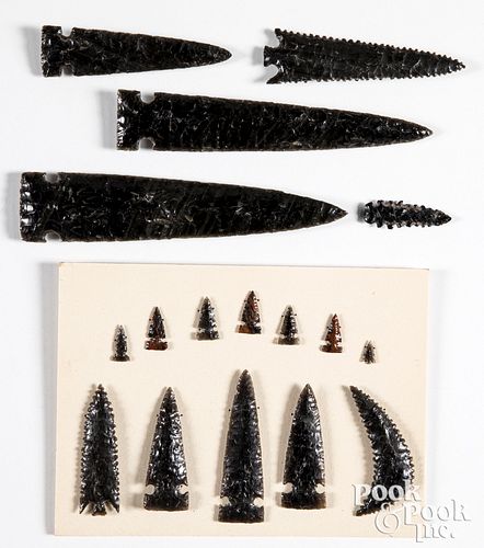 Collection of obsidian points, to include spears
