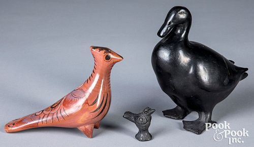 Three Oaxacan pottery bird effigies
