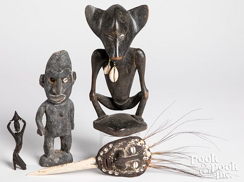 Three Papua New Guinea wood carved idols, etc.