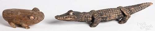 Papua New Guinea wood carved alligator and frog