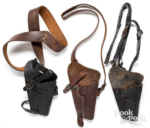 Three US 1911 leather shoulder holsters
