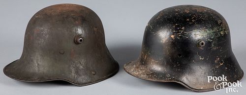 Two German WWI M16 helmets