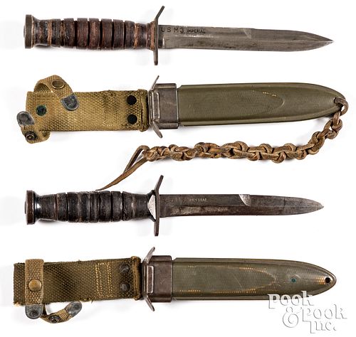 Two WWII US M3 Imperial fighting knife & scabbard