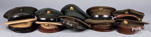 Ten US WWII Army and USMC visor caps