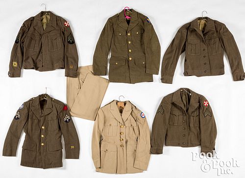 Six US WWII era military uniform jackets