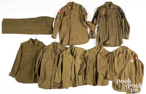 Seven US WWII work shirts