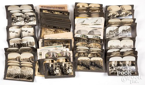 Large group of stereoview cards, most of WWII