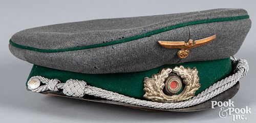 German WWII visor cap, with green piping