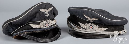 Two German WWII Luftwaffe officer visor caps