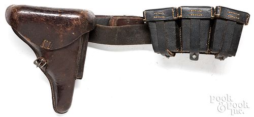 German WWII P08 Luger leather holster, belt buckle