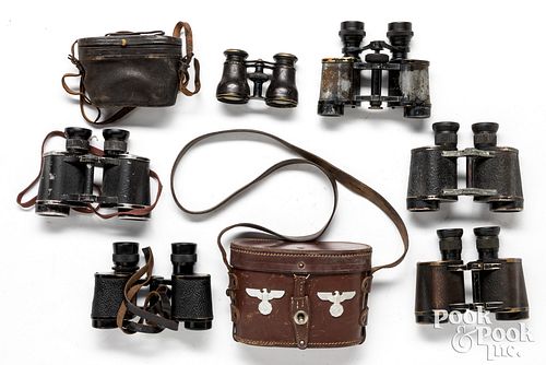 Six pairs of WWII era binoculars