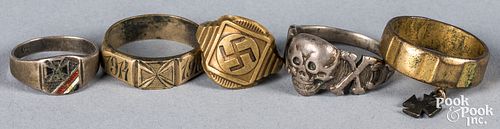 Five German WWI and WWII rings, death head