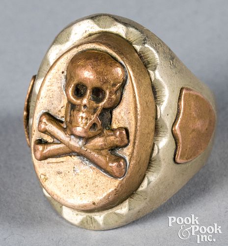 WWII brass and silvered skull & crossbone ring