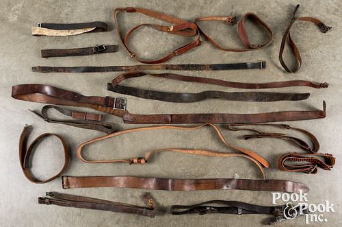 Large group of leather rifle slings and belts