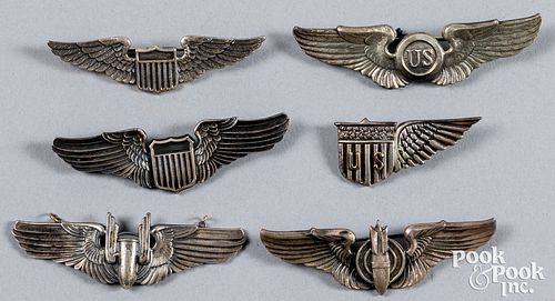 Six Air Corps sterling silver wings